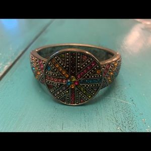 Bronze cuff bracelet with multicolor crystals